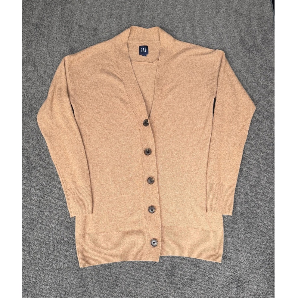 Gap Womens XS Camel Tan Open Front Shawl Collar Knit Cardigan Sweater